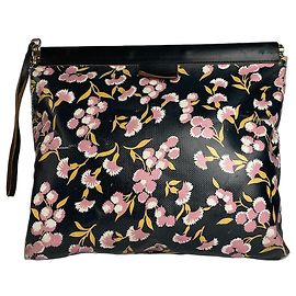 Clutch in pelle floreale vintage Marni nero rosa verde