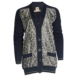 Hermès, cardigan grigio con stampa leopardata
