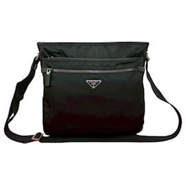 Bolsa de ombro em nylon e couro Saffiano com logo triangular Prada