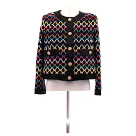 Chanel mehrfarbige kurze Baumwolljacke mit goldenen Logo-Knöpfen