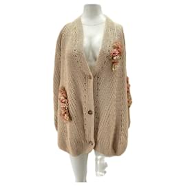Cardigan oversize beige à fleurs brodés - Autre Marque