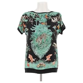 Camiseta negra estampada en seda - Hermès