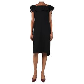 Halston Heritage Schwarzes Midikleid mit Rüschen an den Schultern - Größe UK 4