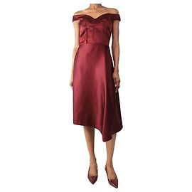 Alexander Mcqueen Burgunderfarbene Satin-Midikleid - Größe 6