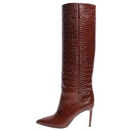 Paris Texas Botas de tacón alto de cuero marrón con estampado de cocodrilo, hasta la rodilla - talla EU 38