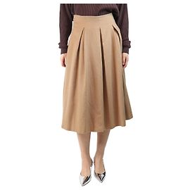 Max Mara Falda plisada de lana de camello beige - talla UK 12