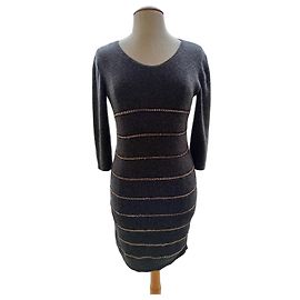 Abito Chloé in lana merino grigia con dettagli catena