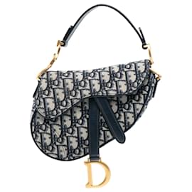 Borsa a sella mini obliqua blu Dior