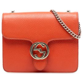 Gucci Laranja Pequeno Dollar em Couro de Bezerro Interlocking G Crossbody