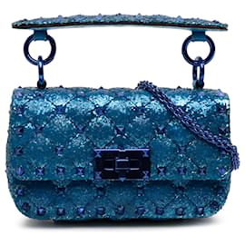 Borsa Valentino Mini Glitter Rockstud Spike blu