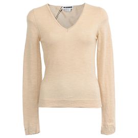 Pull V-Neck Jil Sander en cachemire beige