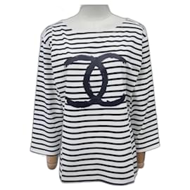 Camiseta Chanel Uniform a rayas de algodón blanco y negro