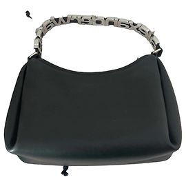 Alexander Wang Black Leather Shoulder Bag with Logo Chain Handle