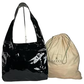 Borsa a mano vintage in pelle verniciata nera di Gucci