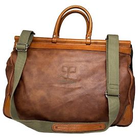 Borsa da viaggio in pelle vintage Courreges marrone
