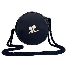 Sac à bandoulière/crossbody en toile Courreges Paris vintage bleu et blanc