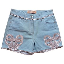 Pantalones cortos de mezclilla azul claro Blumarine con bordado