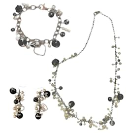 Magnifica parure DOLCE & GABBANA collana bracciale orecchini con perle nere swarovski logo e scritte