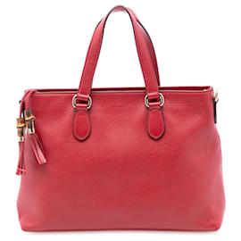 Borsa a tracolla in pelle rossa Gucci con frange in bambù