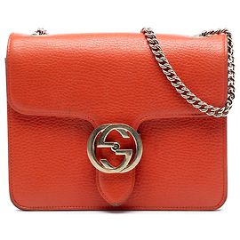 Gucci Laranja Pequeno Dollar em Couro de Bezerro Interlocking G Crossbody