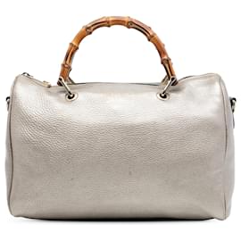 Borsa Boston Shopper in pelle di vitello dorata Gucci con bambù medio