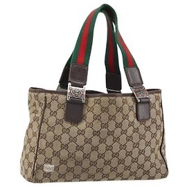 Borsa a mano Gucci GG Canvas Web Sherry Line Beige Argento 145810 Auth ep12728