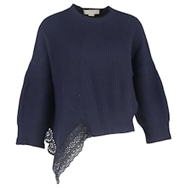 Asymmetrischer Pullover aus navyblauem Kaschmir mit Spitzenbesatz von Stella McCartney - Stella Mc Cartney