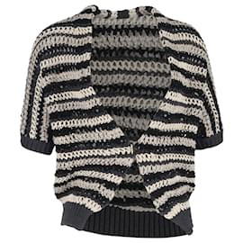 Brunello Cucinelli Streifen-Pailletten-Cardigan aus Baumwolle in Multicolor