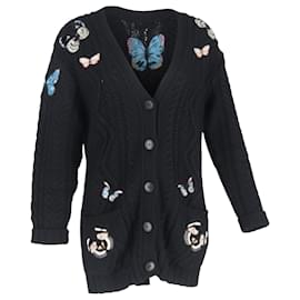 Valentino Applizierte Kabelstrick-Cardigan aus schwarzer Wolle - Valentino Garavani