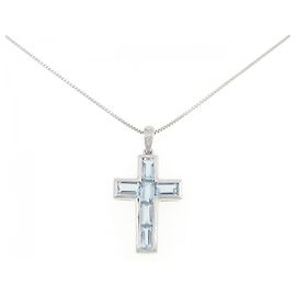 Autre Marque Collana in diamante di acquamarina Pt900/Pt850