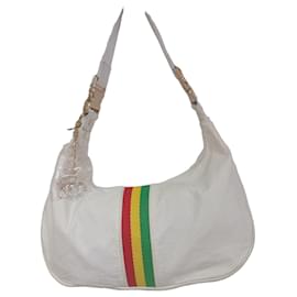 Bolso de hombro blanco con rayas multicolores y charm - Autre Marque