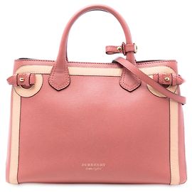 Borsa Banner bicolore in pelle rosa e motivo House Check di Burberry