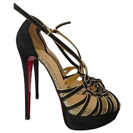 Schwarze Wildleder- und Gold-Glitzer-High Heels von Christian Louboutin