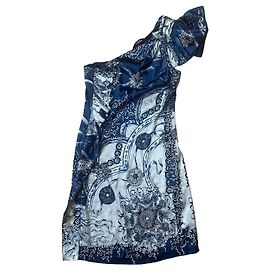 Vestido de seda impresa de un solo hombro Roberto Cavalli
