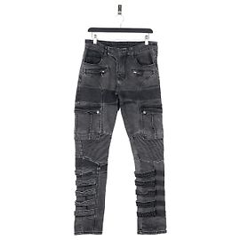 Jeans cargo biker in denim con cinghie di bondage Balmain