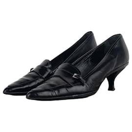 Prada 2000s Square Toe Buckle-Strap Pump Kitten Heels Black