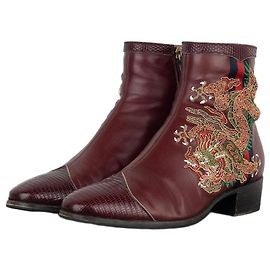 Stivali alla Caviglia in Pelle di Lucertola con Ricamo di Drago Gucci SS18