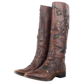 Stivali da equitazione alti con fiori e foglie Prada AW99