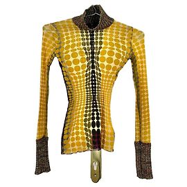 Jean Paul Gaultier AW95 `Cyberdot´ Langarm-Turtleneck aus Mesh mit Vasarely-Druck