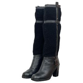 Céline Kniehohe Biker-Stiefel mit Absatz 'Claude' aus Schafsleder von Celine
