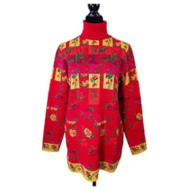Suéter Kenzo rojo con flores de los años 80