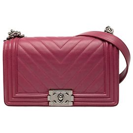 Chanel Rosa Altmittel Chevron Lammleder Boy Flap