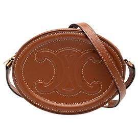 Céline Celine Pequeño Bolso Cruzado Oval de Piel de Ternera Marrón Triomphe