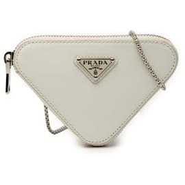 Pochette Triangolare Mini in Pelle Spazzolata Bianca Prada
