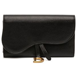 Cartera larga de piel de cabra negra Saddle Dior