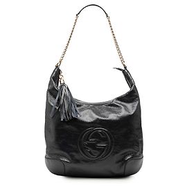 Borsa a Spalla Soho in Pelle Verniciata Blu Gucci