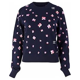 CHANEL Pullover aus floralem Cashmere Blau - Chanel