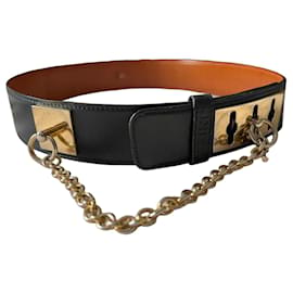 Celine Ledergürtel mit goldener Hardware und Kette - Céline