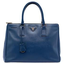 Borsa Prada Galleria Double Zip in Saffiano Lux blu medio
