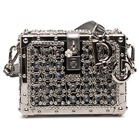 Borsa Dolce Box in jacquard nero decorata con strass Dolce & Gabbana